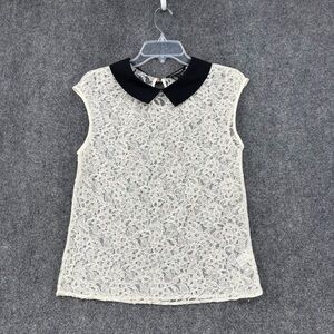 Express Off White Lace Top Black Collar Women’s Small Office Preppy